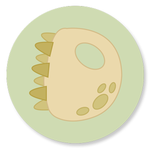 Illustrated Caps style sticker of the letter I inspired by dinousaurs in 2 different shades of yellow inside a pastel green circle